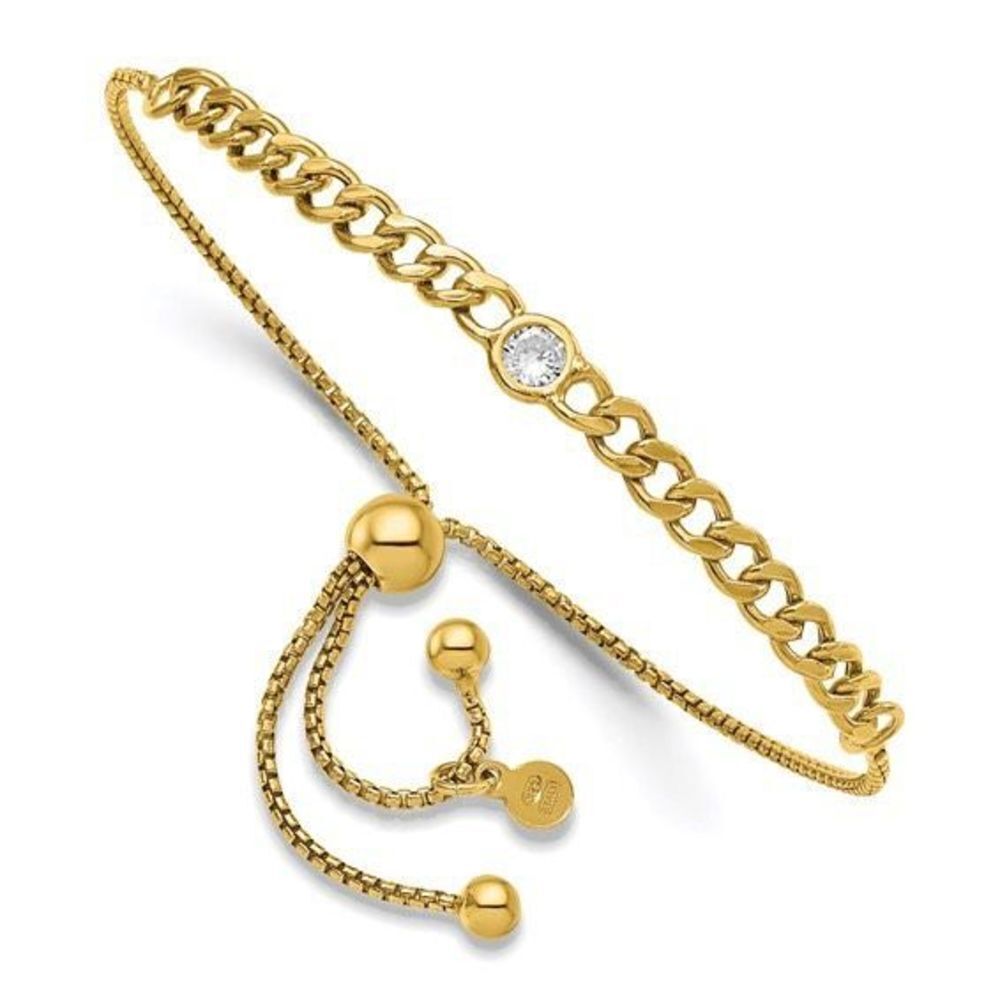 Leslie's Sterling Silver Gold-tone Polished CZ Bolo Bracelet